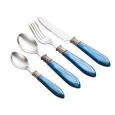 Imagem de FAQUEIRO 24 PEÇAS AÇO INOX COM CABO DE ACRÍLICO MOTHER PEARL AZUL LYOR  - Coliseu Presentes Ltda