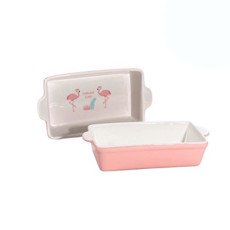 Imagem de REFRATÁRIO RETANGULAR CERÂMICA FLAMINGO 21X11CM ROSA E BRANCO 42743 GRILLO - Grillo Ltda