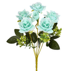 Imagem de BUQUÊ DECORATIVO DE ROSA COR AZUL COM FOLHAS VERDE EM PLÁSTICO MOLDÁVEL - GRILLO - Grillo Ltda