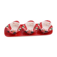 Imagem de PETISQUEIRA EM CERÂMICA COM 3 BOWLS PAPAI NOEL 34CM COLORIDO 46033 GRILLO - Grillo Ltda