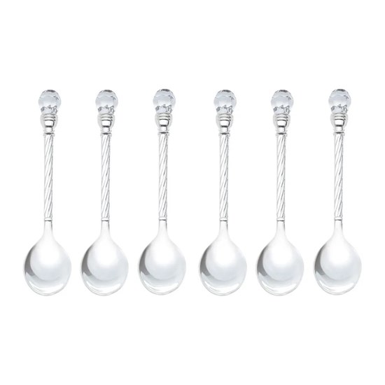 Imagem CONJUNTO 6 COLHERES PARA CAFÉ DE ZAMAC SILVER PLATED CRISTAL 