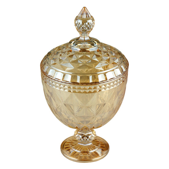 Imagem POTICHE DECORATIVO COM PÉ DE CRISTAL DE CHUMBO DIAMOND AMBAR 15X28CM - LYOR