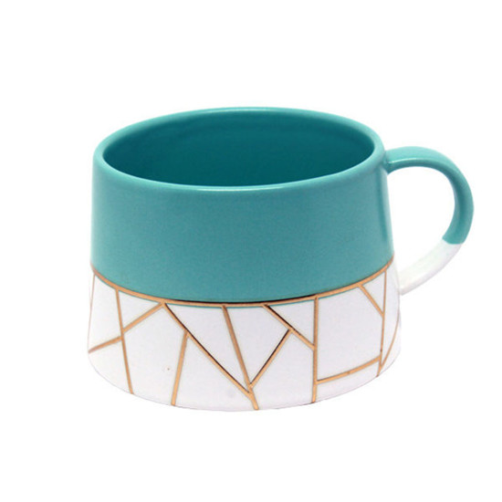 Imagem XÍCARA DE CHÁ DE CERÂMICA GEOMETRICA VERDE/DOURADO ÁGUA 200ML