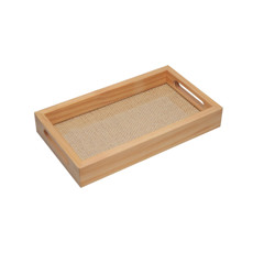 Imagem de BANDEJA DE MADEIRA PINUS COM SISAL NATURAL 30X17X4,5CM  - Rojemac Impotacao E Exportacao Ltda