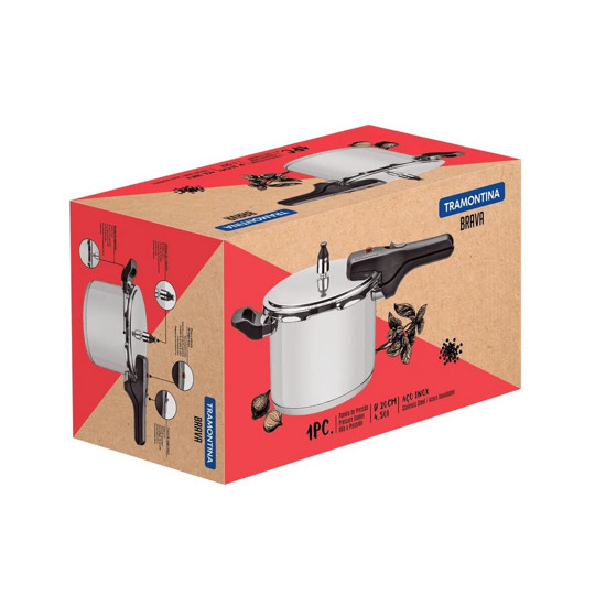 Imagem PANELA DE PRESSÃO TRAMONTINA BRAVA EM AÇO INOX COM FUNDO TRIPLO 20 CM 4,5 L