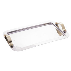 Imagem de BANDEJA DE AÇO INOX COM ALÇA DOURADA MANHATTAN 37CM X 23CM  - Rojemac Impotacao E Exportacao Ltda