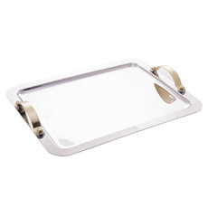 Imagem de BANDEJA DE AÇO INOX COM ALÇA DOURADA MANHATTAN 43CM X 34CM - Rojemac Impotacao E Exportacao Ltda