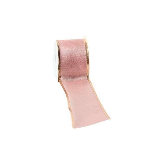 Imagem FITA NATALINA COR ROSA COM DOURADO 6,3CMX9,14M TOK DA CASA 