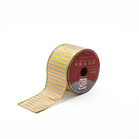 Imagem FITA NATALINA COR BRANCO E DOURADO 6,3CM X 9,14M - TOK DA CASA  