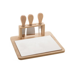 Imagem de CONJUNTO BANDEJA DE BAMBÚ E CERÂMICA COM 3 PEÇAS PARA QUEIJO 23X21CM - LYOR - Coliseu Presentes Ltda