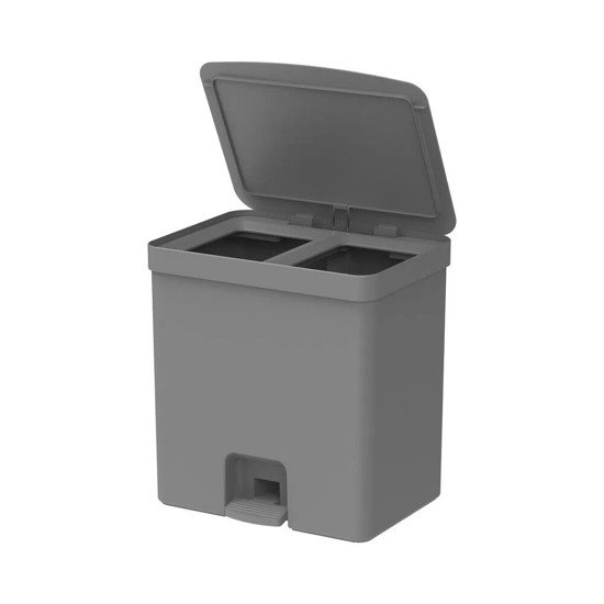 Imagem LIXEIRA DE PEDAL TRIUM 20 LITROS COM DUPLO COMPARTIMENTO COR CHUMBO - OU 