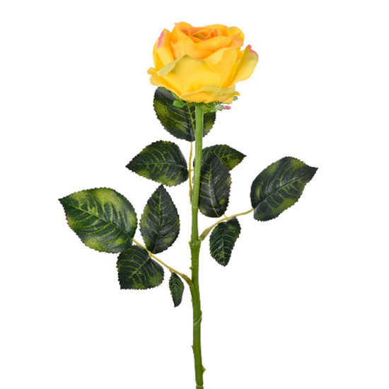 Imagem HASTE DE ROSA COLOMBIANA AMARELA COM FOLHAS VERDES EM PLÁSTICO MOLDÁVEL - GRILLO 