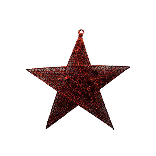 Imagem ESTRELA DECORATIVA NATALINA COR VERMELHO COM GLITTER  EM FERRO 40X40CM - GRILLO 54965