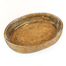 Imagem de REFRATÁRIO OVAL 41 CM COM SUPORTE EM RATTAN MAYA - NATURAL HOME  - Fs Casa Com. Imp. Art. Domesticos E Esportivos Eireli