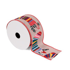 Imagem de FITA ARAMADA DECORADA NATALINA COLORIDO 6,3CM X 9,14 METROS - GRILLO  53987 - Grillo Ltda