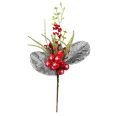 Imagem de HASTE DECORATIVA DE BERRIES VERMELHAS E FOLHAGEM VERDE 37CM - GRILLO - Grillo Ltda