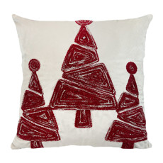 Imagem de ALMOFADA VELUDO OFF COM BORDADO BOUCLE MESCLA ÁRVORE COR BRANCO E VERMELHO 45X45CM DECORTEXTIL   - B H Turqueto Decoracoes Me