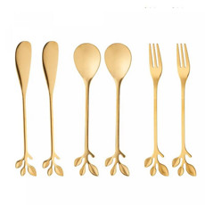 Imagem de CONJUNTO 6 TALHERES DE AÇO INOX LEAVES DOURADO  - Rojemac Impotacao E Exportacao Ltda
