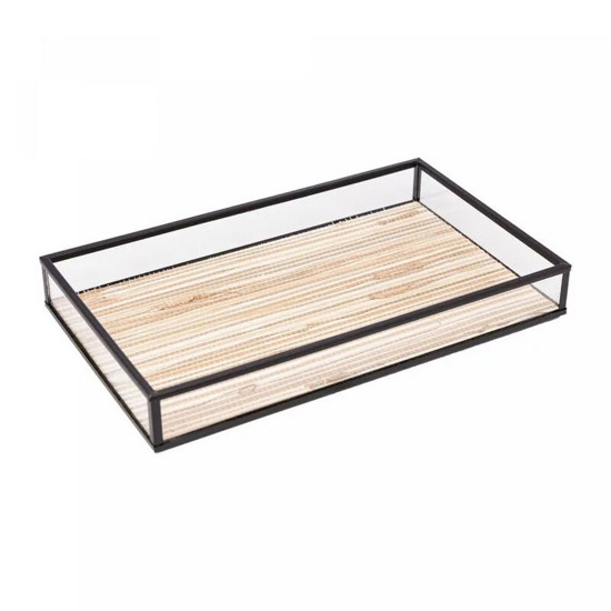Imagem BANDEJA DE METAL PRETA COM PALHA 15CM X 25CM X 3CM - LYOR