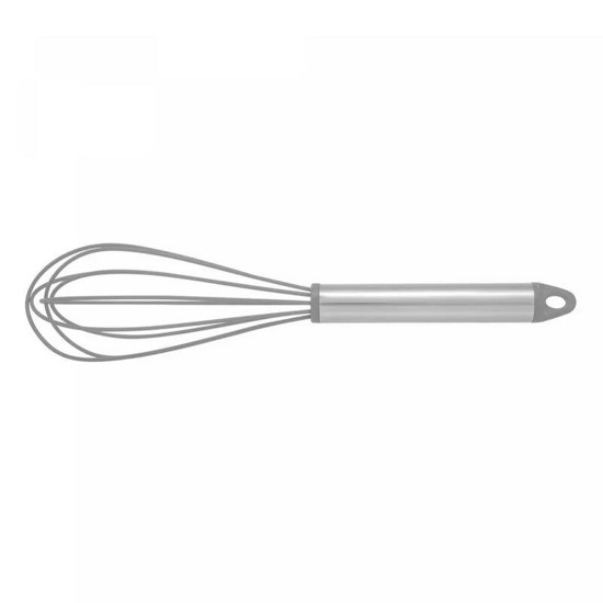 Imagem BATEDOR DE OVOS DE SILICONE COM CABO DE AÇO INOX CINZA 25CM - LYOR
