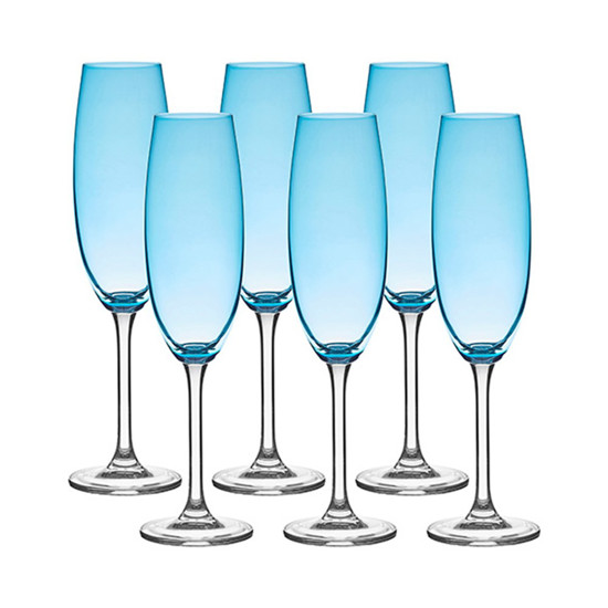Imagem JOGO DE TAÇA COLIBRI PARA CHAMPANHE DE CRISTAL GASTRO AZUL CLARO 220ML 6 PEÇAS - BOHEMIA CRYSTALITE