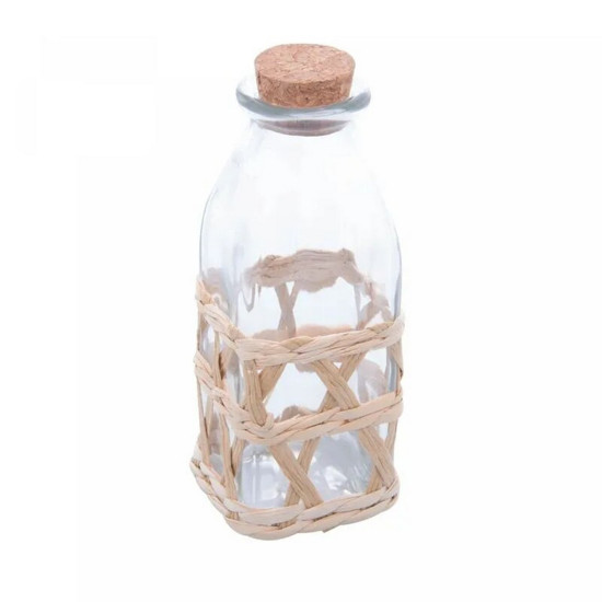 Imagem PORTA MANTIMENTO DE VIDRO COM FIBRA NATURAL E TAMPA ROLHA 210ML - WOLFF