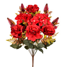 Imagem de BUQUÊ ROSA E HORTENSIA MISTO X12 VERMELHO OUTONO 30X50CM - GRILLO 53433 - Grillo Ltda