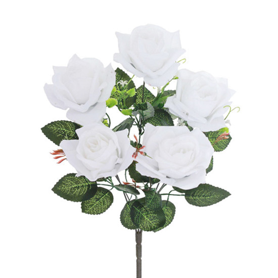 Imagem BUQUÊ DECORATIVO DE ROSA BRANCA EM PLÁSTICO MOLDÁVEL 46X20 CM - GRILLO