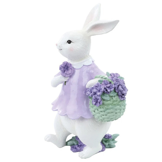 Imagem COELHO DECORATIVO DE RESINA COM FLORES (FLOR DE MALVA) 11,5X11,5X21,5C - CROMUS 