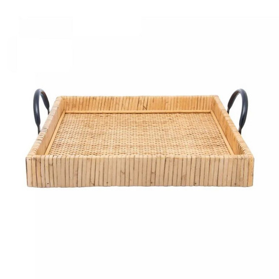 Imagem BANDEJA RETANGULAR DE FIBRA NATURAL COM ALÇA BALI 32,5CM X 30CM X 9,5CM - WOLFF