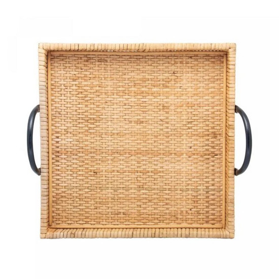 Imagem BANDEJA RETANGULAR DE FIBRA NATURAL COM ALÇA BALI 32,5CM X 30CM X 9,5CM - WOLFF