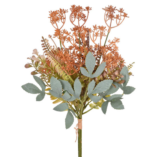 Imagem RAMALHETE DECORATIVO DE FOLHAS MISTAS COR CAFÉ EM PLÁSTICO MOLDÁVEL 36X15CM - GRILLO