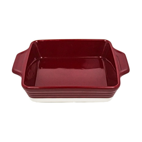 Imagem TRAVESSA DE CERÂMICA COR VERMELHO E BRANCO COM ALÇA 28X21X6CM - GRILLO 55095