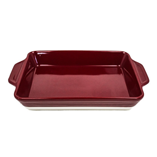 Imagem TRAVESSA DE CERÂMICA COR VERMELHO E BRANCO COM ALÇA 38X23X6CM - GRILLO 55096
