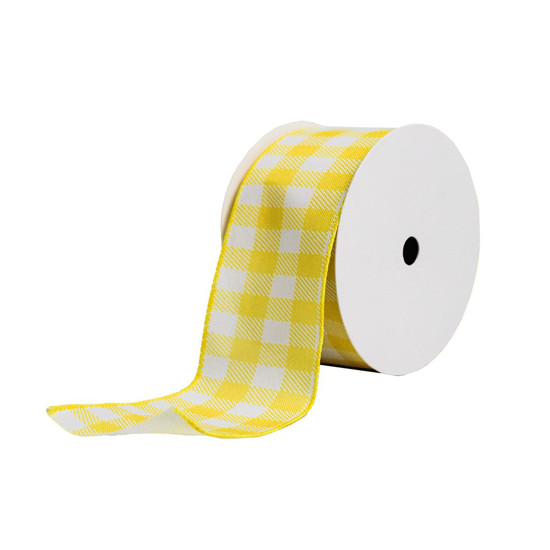 Imagem FITA DECORATIVA ARAMADA XADREZ AMARELO E BRANCO 6,3 CM X 9,14 M