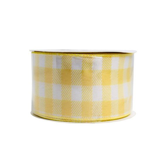 Imagem FITA DECORATIVA ARAMADA XADREZ AMARELO E BRANCO 6,3 CM X 9,14 M