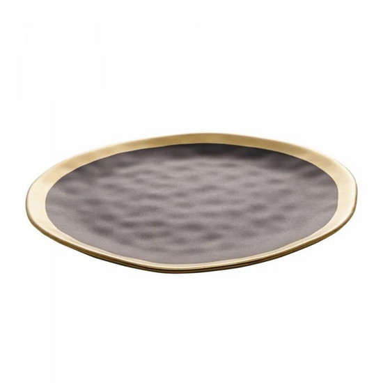 Imagem PRATO PARA SOBREMESA DE PORCELANA DUBAI PRETO E DOURADO 21CM X 2CM - WOLFF