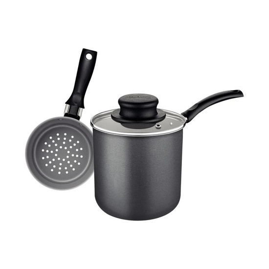 Imagem CUSCUZEIRA TRAMONTINA EM ALUMÍNIO ANTIADERENTE STARFLON MAX CHUMBO 10 CM 0,8 L