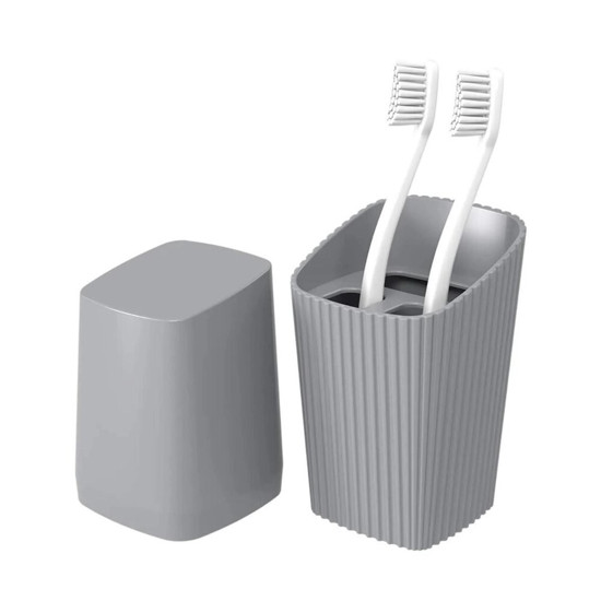 Imagem PORTA ESCOVA BRINOX COM TAMPA NEW SQUARE CINZA - COZA 