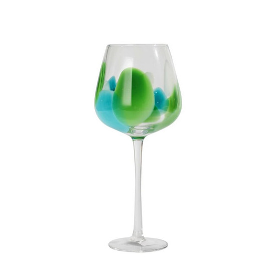 Imagem JOGO DE 2 TAÇAS PARA VINHO EM VIDRO 500ML A23,5CM VERDE/AZUL/BRANCO - FRACALANZA