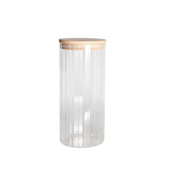 Imagem PORTA MANTIMENTO CANELADO EM VIDRO BOROSSILICATO COM TAMPA EM BAMBU 1,5L D10XA22,5CM - DYNASTY