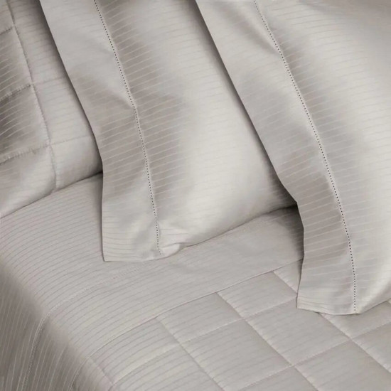 Imagem JOGO DE CAMA CASAL CETIM 300 FIOS BUDDEMEYER DAMASK STRIPES 100% ALGODÃO PENTEADO PRATA 4 PEÇAS