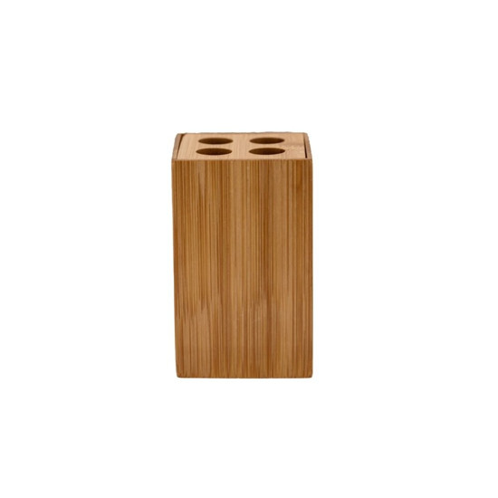 Imagem KIT ACESSORIOS BANHEIRO LAVABO BAMBU 2 PEÇAS DISPENSER SABONETE PORTA ESCOVAS ECOLOGICO HIGIENICO