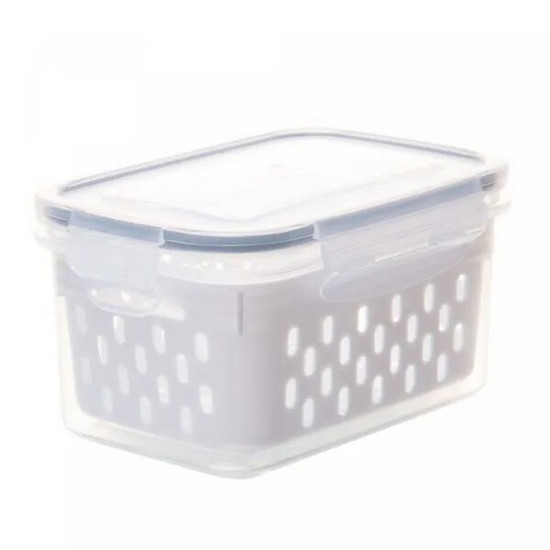 Imagem POTE HERMÉTICO COM CESTO ESCORREDOR BRANCO DE PLÁSTICO 800ML - LYOR