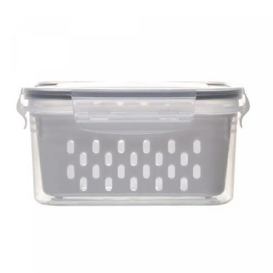 Imagem POTE HERMÉTICO COM CESTO ESCORREDOR BRANCO DE PLÁSTICO 800ML - LYOR
