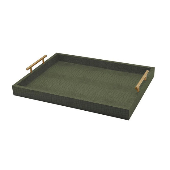 Imagem BANDEJA DECORATIVA EM MDF E PU COM ALÇA COR VERDE E DOURADO 48X35X7,5CM - PARAMOUNT 