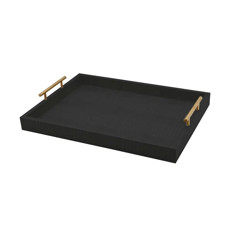 Imagem de BANDEJA DECORATIVA EM MDF E PU COM ALÇA COR PRETO E DOURADO 48X35X7,5CM - PARAMOUNT - Paramount Ind E Com De Plast Ltda
