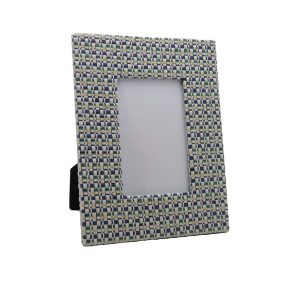 Imagem PORTA RETRATO EM MDF TRAMA COR BRANCO, AZUL, VERDE E DOURADO 10X15CM - ENTRE CASA