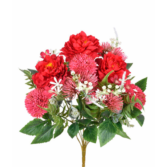 Imagem BUQUÊ DECORATIVO MISTO DE PEÔNIA E CRISÂNTEMO VERMELHO EM PLÁSTICO MOLDÁVEL - GRILLO