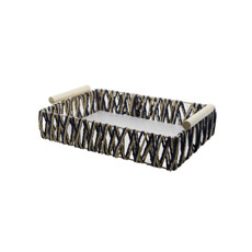Imagem de BANDEJA RETANGULAR PALHA CESTARIA COM ALÇA COR AZUL E NATURAL 35X25X10CM - Inverno Verao Comercio De Modas E Decoracao Eireli